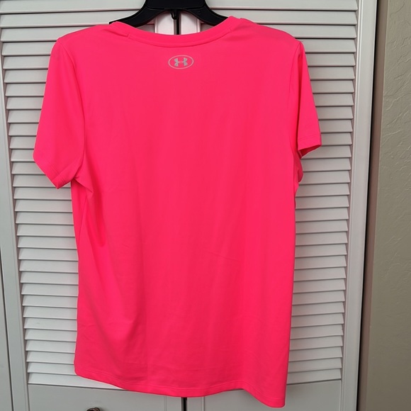 Under Armour Women’s Tech Short Sleeve V Neck Florescent Pink Size Large - Picture 6 of 8